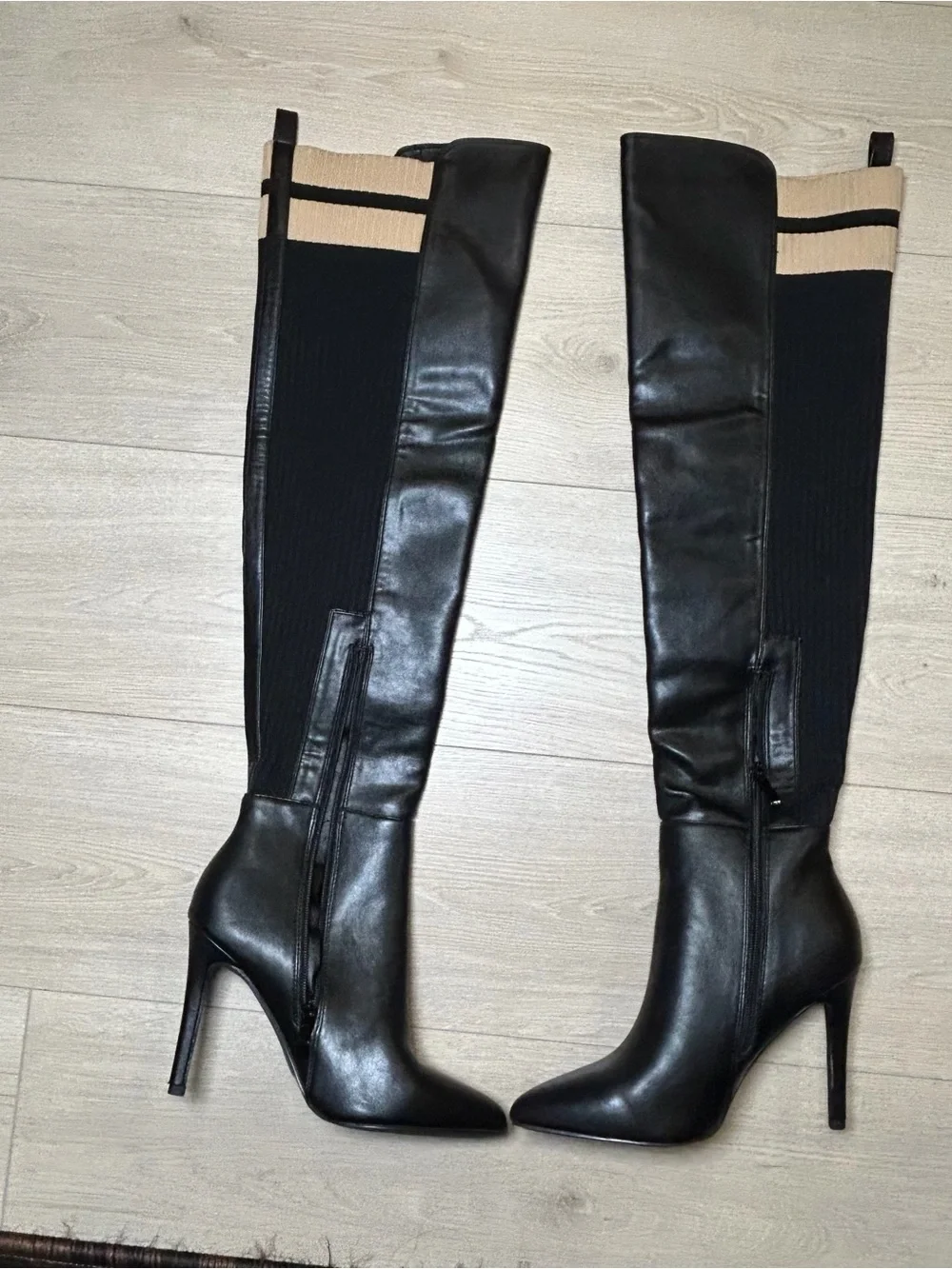 Women’s Black Over the Knee Stretch Boots Stiletto Heel Pointed Toe Size 7